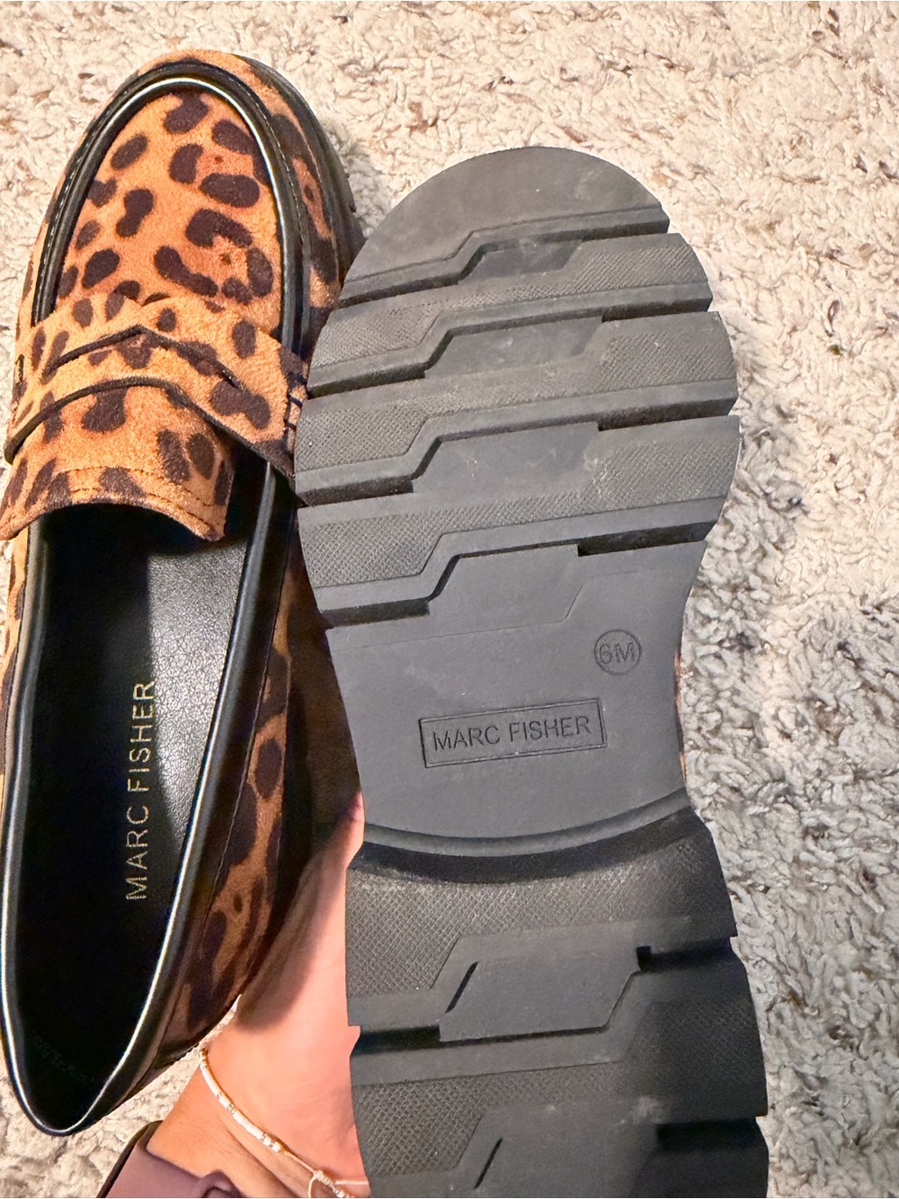 Marc Fisher Leopard-Print Penny Loafers with Black Lug Soles - Picture 3 of 3